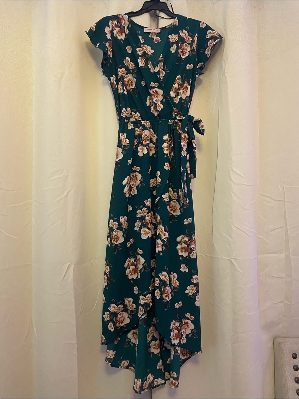 Floral Wrap Maxi Dress in Teal Green